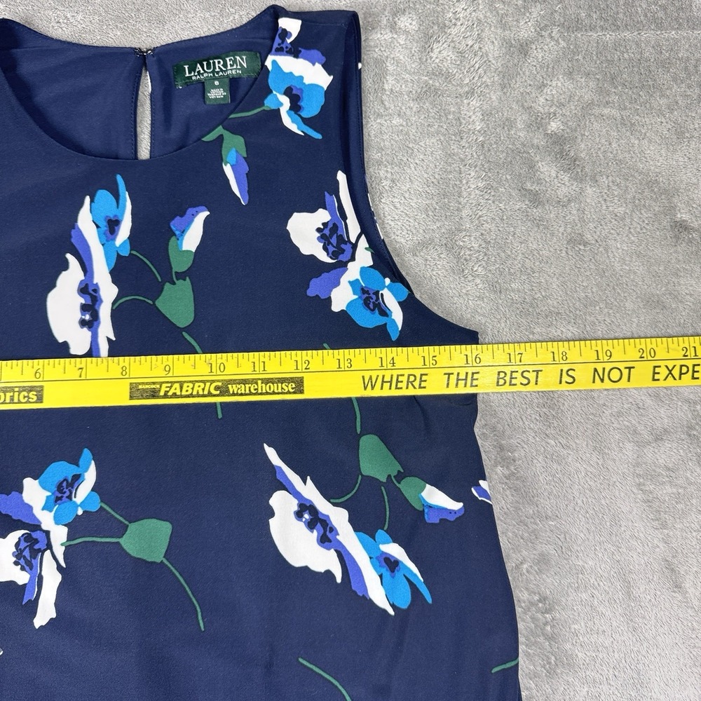 Lauren Ralph Lauren Navy Floral Dress Womens 6 Sleeveless Keyhole - Picture 5 of 8
